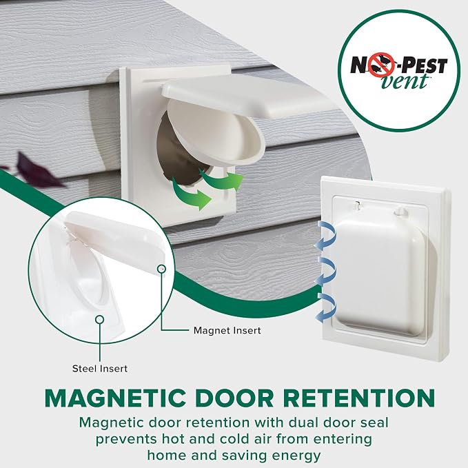 Exclusive Dual Door Dryer Vent Cover Outdoor 4 inch or Bathroom fan, Made in USA w Highest UV Resistant Plastic