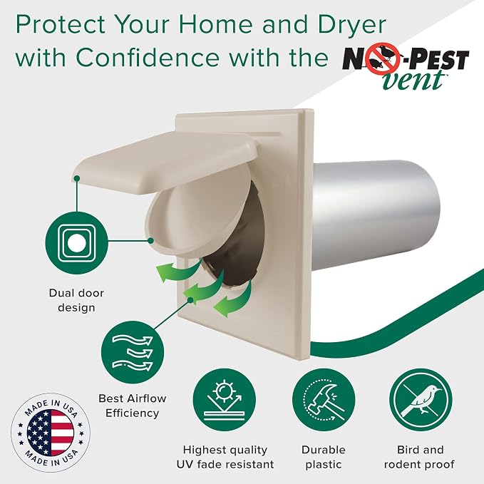 Exclusive Dual Door Dryer Vent Cover Outdoor 4 inch with Collar, Made in USA w Highest UV Resistant Plastic in