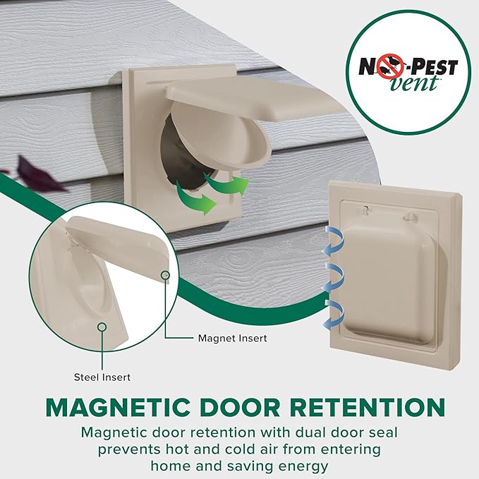 Exclusive Dual Door Dryer Vent Cover Outdoor 4 inch with Collar, Made in USA w Highest UV Resistant Plastic in