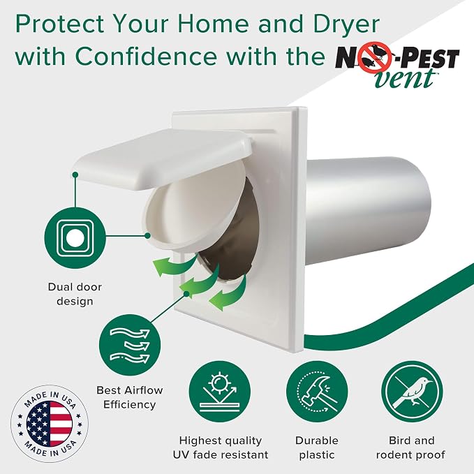 Exclusive Dual Door Dryer Vent Cover Outdoor 4 inch, Made in USA w Highest UV Resistant Plastic in any Outdoor