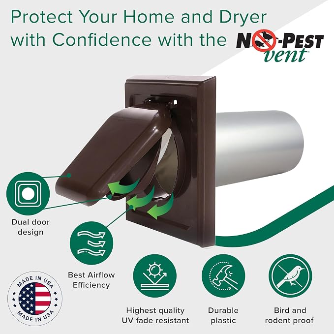 NO-PEST VENT, Exclusive Dual Door Dryer Vent Cover Outdoor 4 inch with Collar, Made in USA w Highest UV, alternate view 4