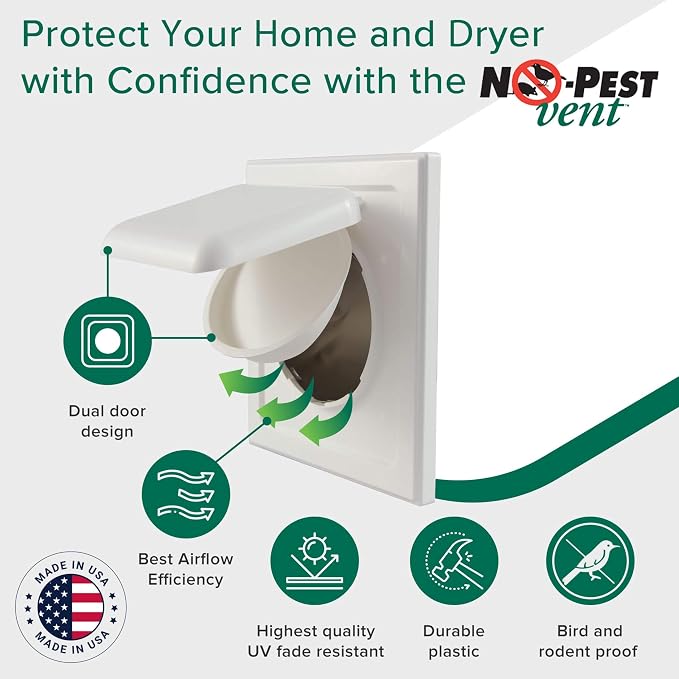 NO-PEST VENT, Exclusive Dual Door Dryer Vent Cover Outdoor 4 inch with Collar, Made in USA w Highest UV, alternate view 4