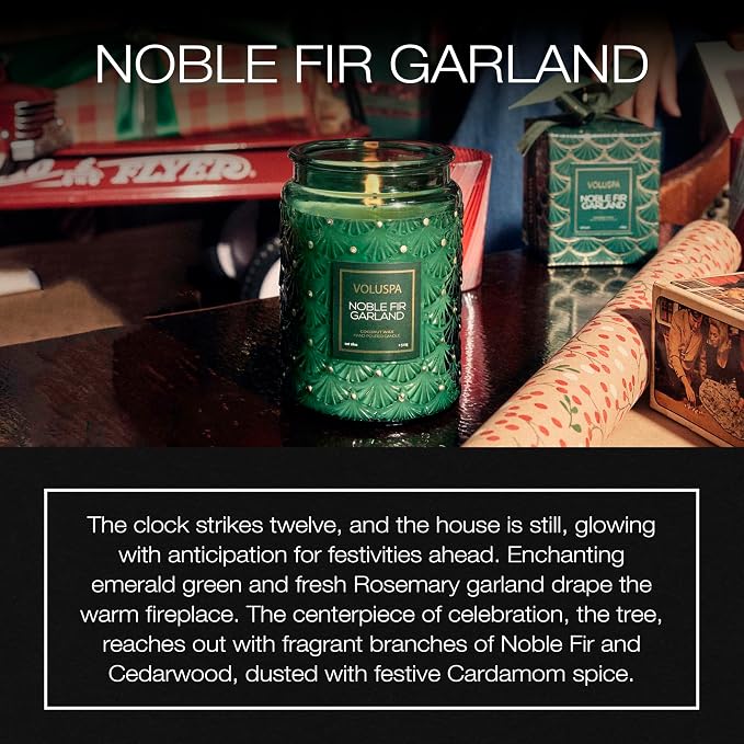 Noble Fir Garland, Large Candle Jar, 18oz, Coconut Wax Blend, Scented Candles for Home, 100 Hour Burn Time, Poured in The