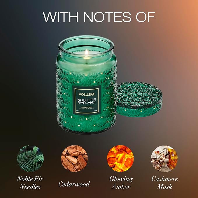 Noble Fir Garland, Large Candle Jar, 18oz, Coconut Wax Blend, Scented Candles for Home, 100 Hour Burn Time, Poured in The