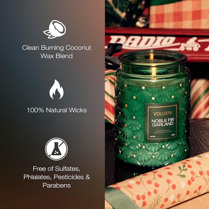 Noble Fir Garland, Large Candle Jar, 18oz, Coconut Wax Blend, Scented Candles for Home, 100 Hour Burn Time, Poured in The