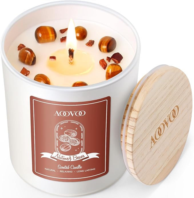 Nutmeg Beans Scented Candles for Women - Aromatherapy Candle with Crystals Inside, 10oz Soy Candles for Home Scented, product