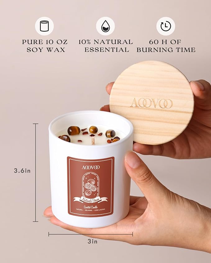 Nutmeg Beans Scented Candles for Women - Aromatherapy Candle with Crystals Inside, 10oz Soy Candles for Home Scented