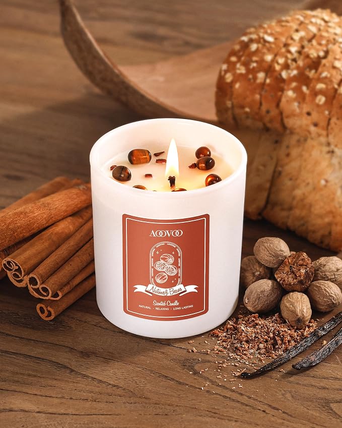 Nutmeg Beans Scented Candles for Women - Aromatherapy Candle with Crystals Inside, 10oz Soy Candles for Home Scented