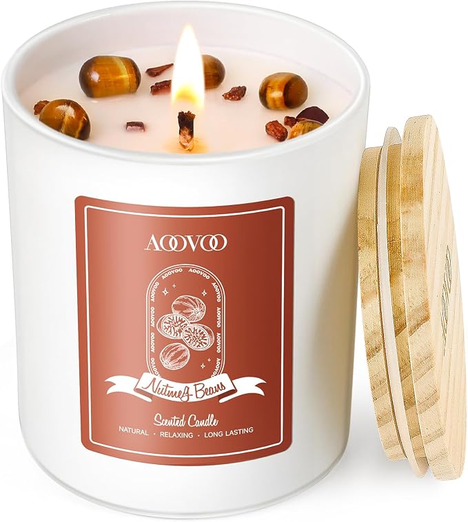 Nutmeg Beans Scented Candles for Women - Aromatherapy Candle with Crystals Inside, 7oz Soy Candles for Home Scented, product