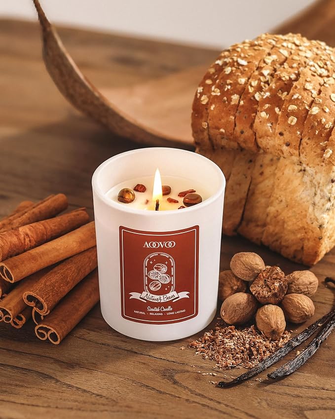 Nutmeg Beans Scented Candles for Women - Aromatherapy Candle with Crystals Inside, 7oz Soy Candles for Home Scented