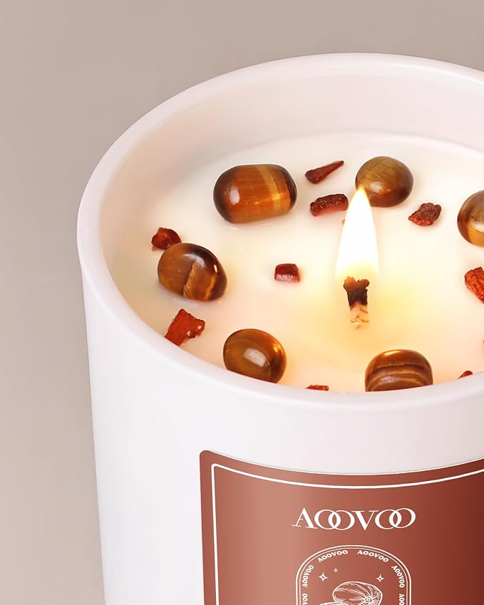 Nutmeg Beans Scented Candles for Women - Aromatherapy Candle with Crystals Inside, 7oz Soy Candles for Home Scented