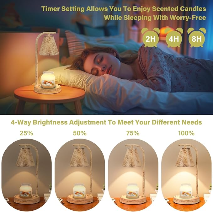 Oak Candle Warmer Lamp with Timer and Dimmer Farmhouse Electric Candle Lamps Warmer for Jar Candles Housewarming Gifts New