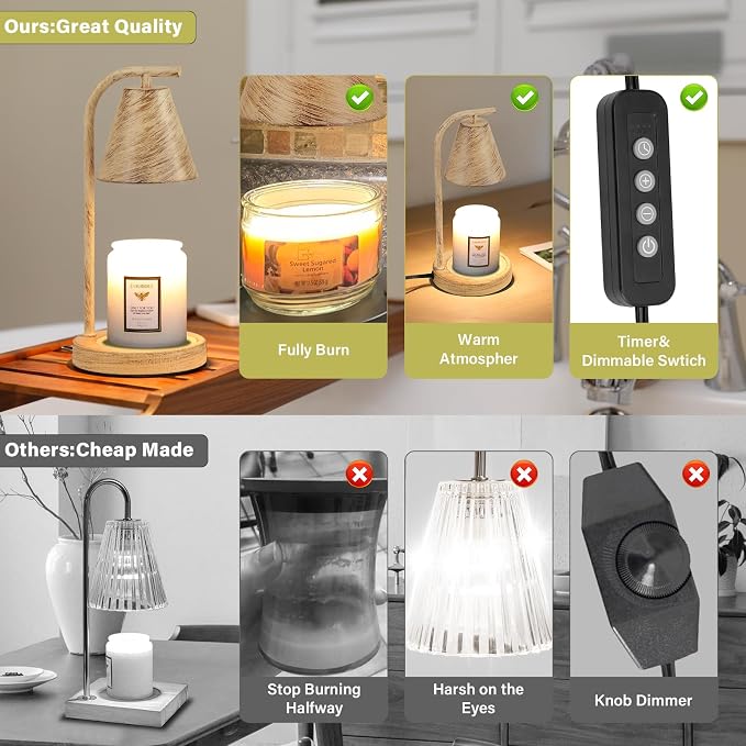 Oak Candle Warmer Lamp with Timer and Dimmer Farmhouse Electric Candle Lamps Warmer for Jar Candles Housewarming Gifts New