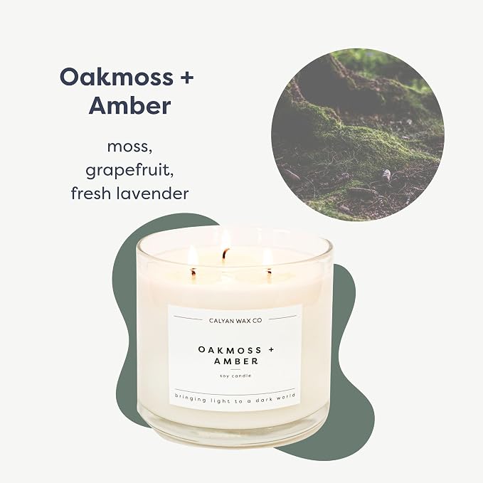 . Oakmoss & Amber 3 Wick Scented Candle - 43 Hour Burn - Luxury 3 Wick Soy Candles, alternate product view 2