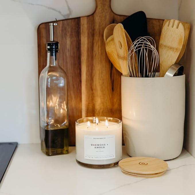 . Oakmoss & Amber 3 Wick Scented Candle - 43 Hour Burn - Luxury 3 Wick Soy Candles, alternate product view 5