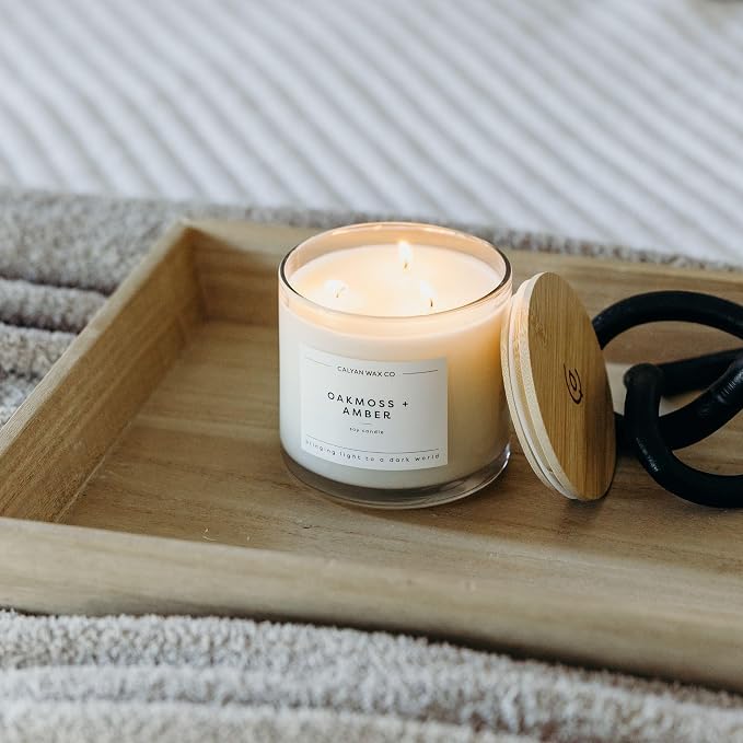 . Oakmoss & Amber 3 Wick Scented Candle - 43 Hour Burn - Luxury 3 Wick Soy Candles, alternate product view 6