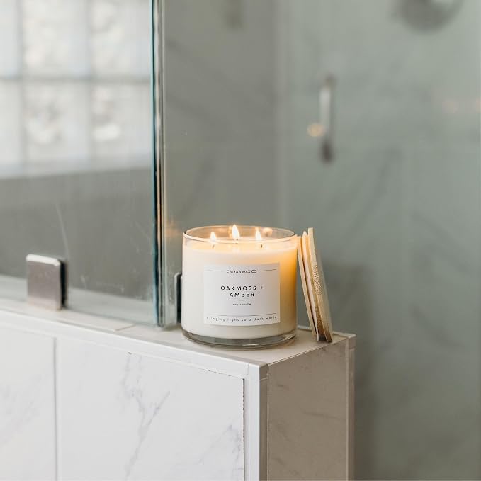 . Oakmoss & Amber 3 Wick Scented Candle - 43 Hour Burn - Luxury 3 Wick Soy Candles, alternate product view 7