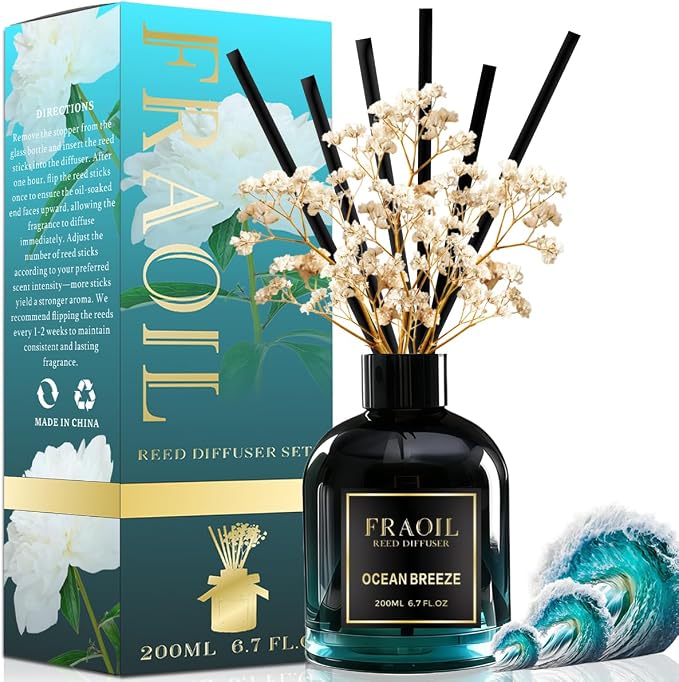 Ocean Breeze Reed Diffuser, Reed Diffuser Set 6.7 fl oz (200 ml) with 6 Reed Sticks, product image
