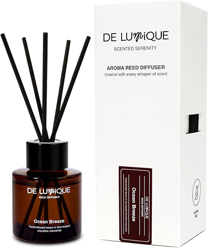 Ocean Breeze Reed Diffusers for Home – Aroma Diffuser with Violet, Lemon, Sea Salt & Lavender – Long Lasting Scented Home