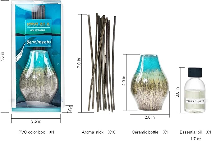 Ocean Mist Reed Diffuser Set, Bathroom Diffuser, Reed Diffuser with Aromatherapy Oil Refill - Elegant Home Fragrance Gift for