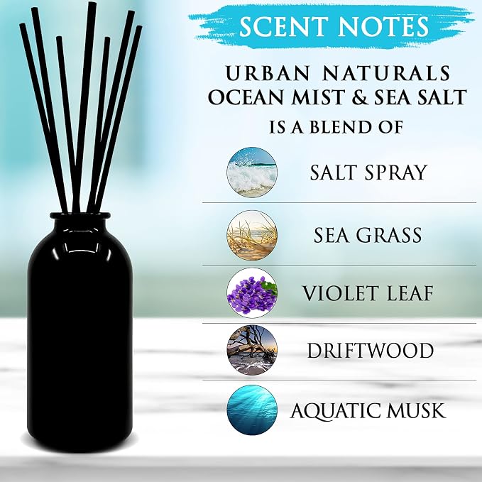 Ocean Mist & Sea Salt Reed Diffuser Set | Made with Essential Oils & Real Botanicals | Decorative Air Freshener for Large