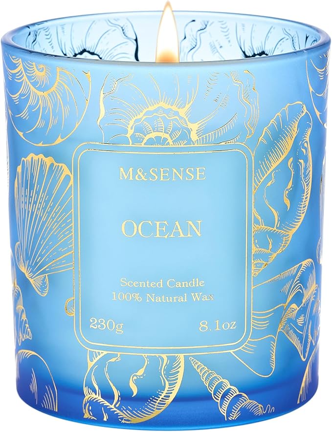 Ocean Scented Candles,Vegan Soy Candles,8.1oz 42-Hour Slow Burning Time,No Toxin Subtle Scented Home Fragrance for Summer