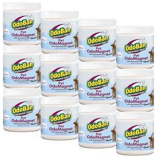 OdoMagnet Pet Odor Eliminator with Activated Charcoal, 14 Ounce 12-Pack, Fresh Air Scent in White.