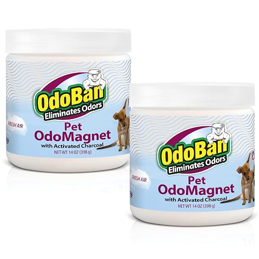 OdoMagnet Pet Odor Eliminator with Activated Charcoal, 14 Ounce 2-Pack, Fresh Air Scent in White.