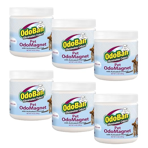 OdoMagnet Pet Odor Eliminator with Activated Charcoal, 14 Ounce 6-Pack, Fresh Air Scent in White.