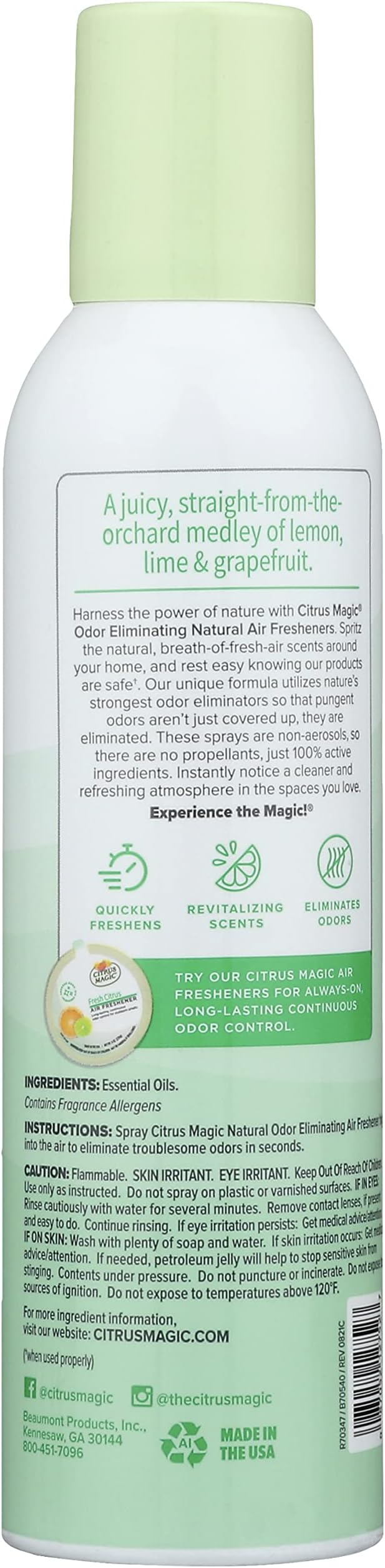 Odor Eliminating Air Freshener Spray, Fresh Citrus, 6-Ounce, Pack of 2 in Fresh Citrus., alternate view 2