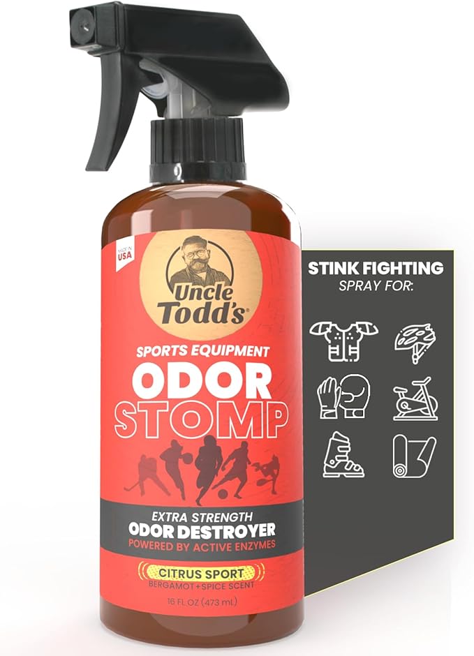Odor Stomp Sports Equipment Odor Eliminator Spray - Extra Strength Enzyme-Powered Deodorizer for Football, product image