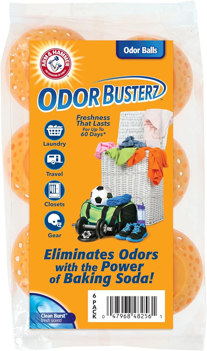 OdorBusterz® Odor Eliminator Balls, Clean Burst, 6 Count – Baking Soda Odor Control for Closets, Drawers, product image