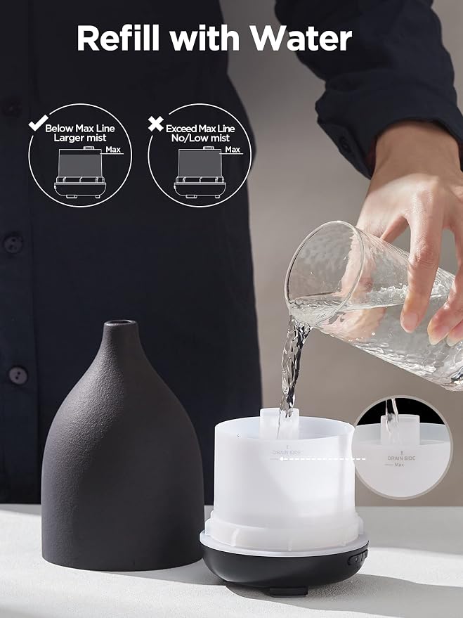 Oil Diffuser, 150ML Ceramic Diffuser for Essential Oils Handcrafted Aromatherapy Diffuser Ultrasonic Cool Mist Humidifier