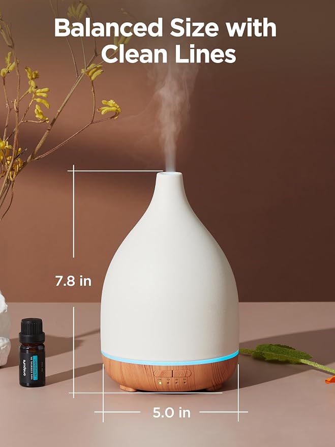 Oil Diffuser, 300ML Ceramic Diffuser for Essential Oils Handcrafted Aromatherapy Diffuser Ultrasonic Cool Mist Humidifier