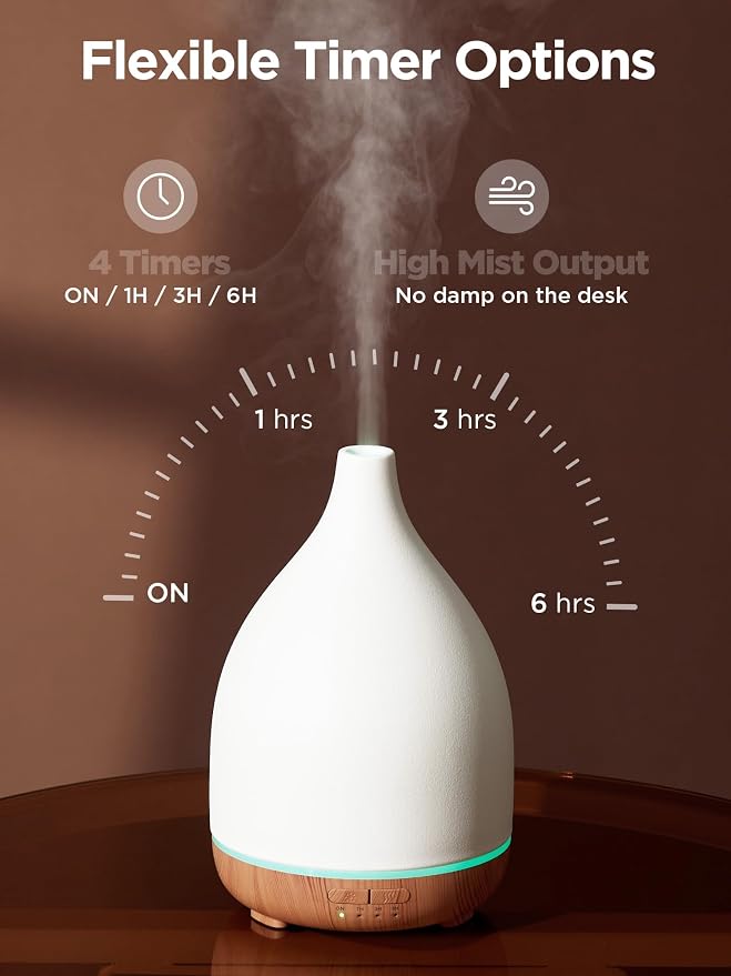 Oil Diffuser, 300ML Ceramic Diffuser for Essential Oils Handcrafted Aromatherapy Diffuser Ultrasonic Cool Mist Humidifier