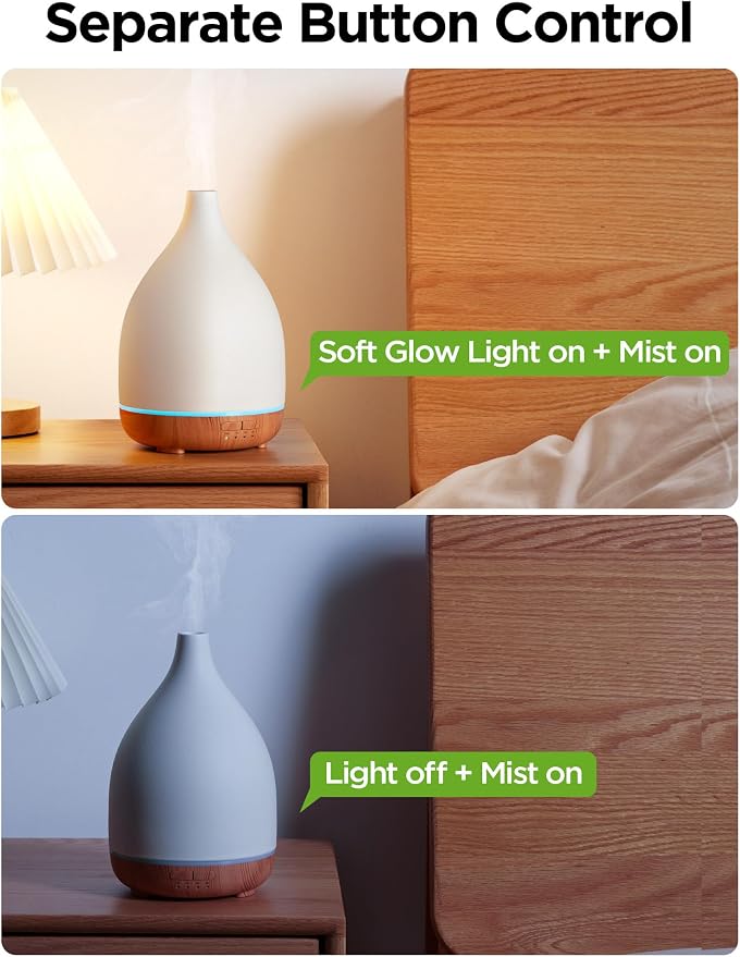 Oil Diffuser, 300ML Ceramic Diffuser for Essential Oils Handcrafted Aromatherapy Diffuser Ultrasonic Cool Mist Humidifier