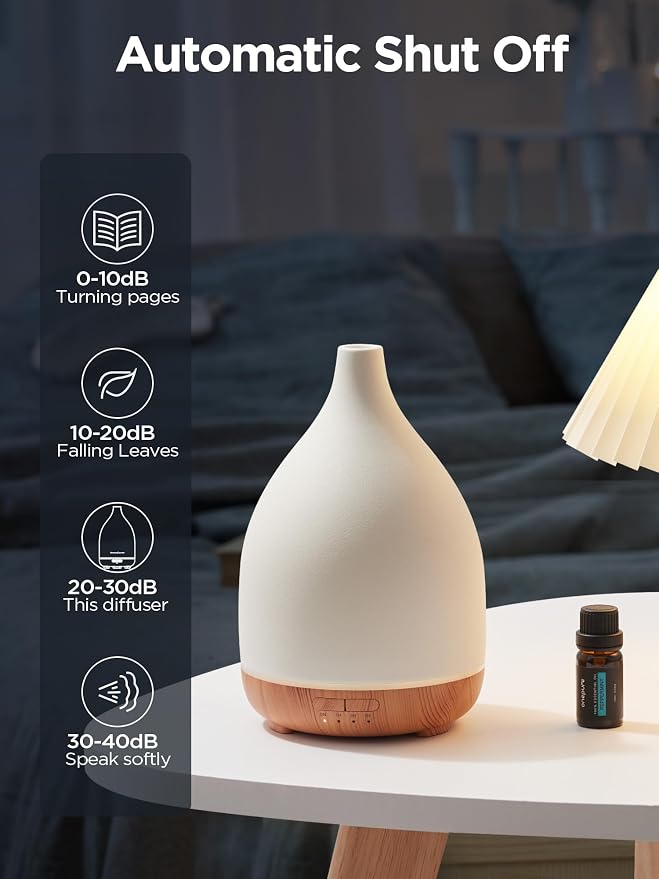 Oil Diffuser, 300ML Ceramic Diffuser for Essential Oils Handcrafted Aromatherapy Diffuser Ultrasonic Cool Mist Humidifier