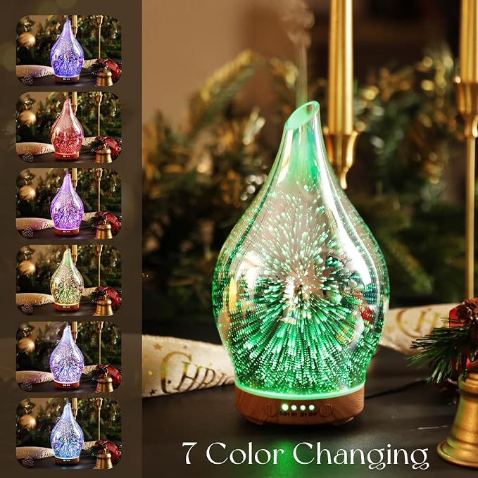 Oil Diffuser 3D Glass Aromatherapy Ultrasonic Humidifier, Air Refresh Auto Shut-Off, Timer Setting, alternate product view 2