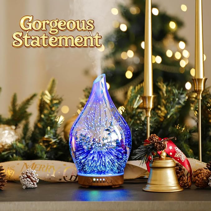 Oil Diffuser 3D Glass Aromatherapy Ultrasonic Humidifier, Air Refresh Auto Shut-Off, Timer Setting, alternate product view 4