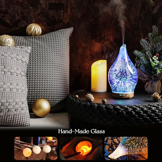 Oil Diffuser 3D Glass Aromatherapy Ultrasonic Humidifier, Air Refresh Auto Shut-Off, Timer Setting, alternate product view 5