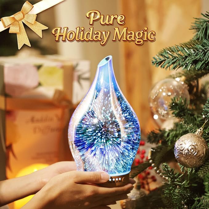 Oil Diffuser 3D Glass Aromatherapy Ultrasonic Humidifier, Air Refresh Auto Shut-Off, Timer Setting, alternate product view 6