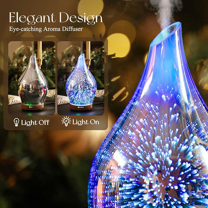 Oil Diffuser 3D Glass Aromatherapy Ultrasonic Humidifier, Air Refresh Auto Shut-Off, Timer Setting, alternate product view 7