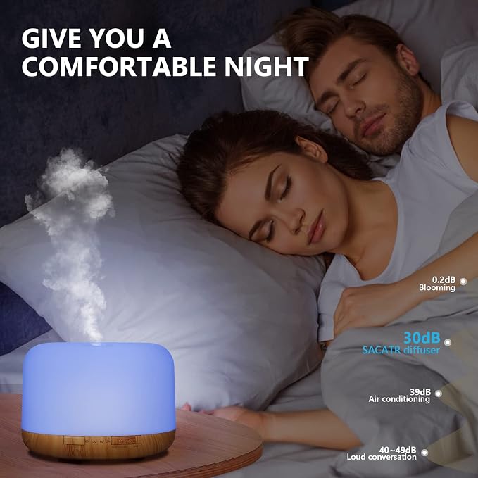 Oil Diffuser, 500ml Essential Oil Diffusers with 2 Mist Mode 4 Timers&7 Ambient Light Waterless Auto Off, Diffusers Large