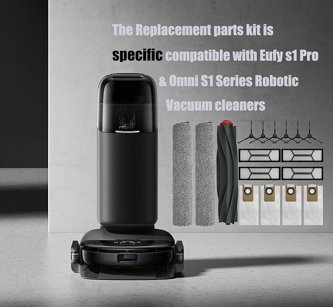 Omni S1 Pro Replacement Parts Accessories for Omni S1/S1 Pro Robot Vacuum: Main Brush X1, Side Brush X6, Washable Filter
