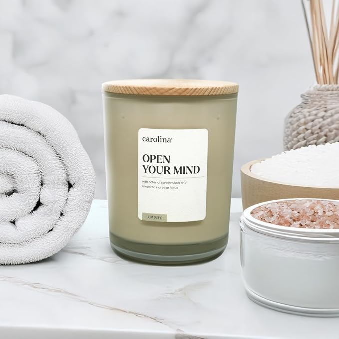 Open Your Mind Scented Candle, 16 oz Sandalwood & Amber Scented, 2 Wick comfort Relaxing Candle, 60H Burn Time, alternate
