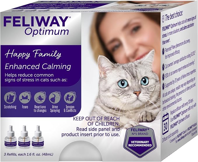 Optimum 3 x 30 Day Cat Calming Refills for Pheromone Diffuser, 3 x 48ml Value Pack - Helps Reduce Common Signs