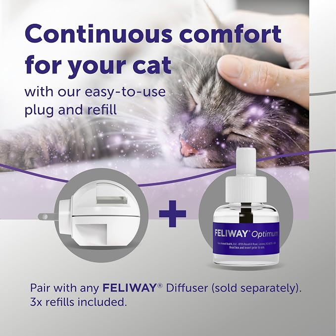 Optimum 3 x 30 Day Cat Calming Refills for Pheromone Diffuser, 3 x 48ml Value Pack - Helps Reduce Common Signs, alternate