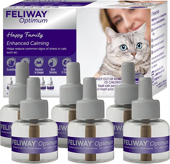 Optimum 6 x 30 Day Cat Calming Refills for Pheromone Diffuser, 6 x 48ml Value Pack - Helps Reduce Common Signs