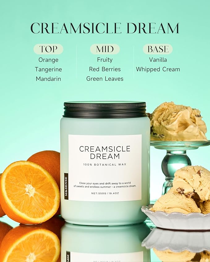 Orange Creamsicle Scented Candle, 19.4oz 110 Hours Slow Burning made from natural materials Natural Soy Wax 2 Wick Candle