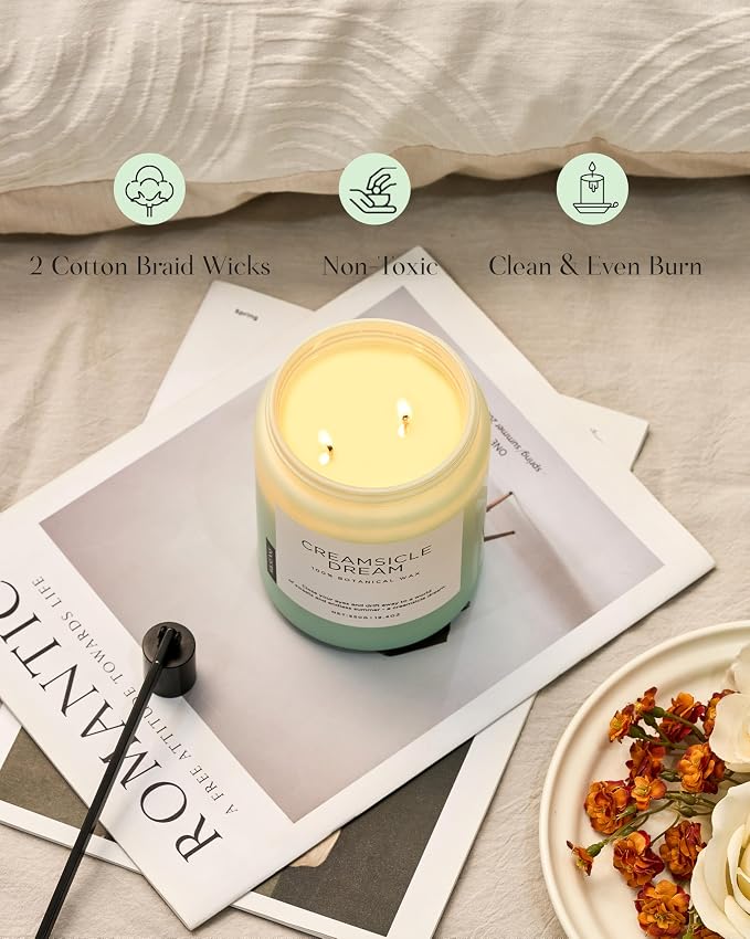 Orange Creamsicle Scented Candle, 19.4oz 110 Hours Slow Burning made from natural materials Natural Soy Wax 2 Wick Candle